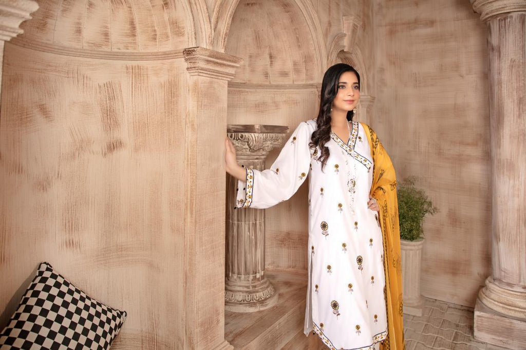 SAFWA TAJWAR COTTON SATIN EMBROIDERED COLLECTION 2020 - 3 PIECE DRESS COLLECTION - Shahar Bano