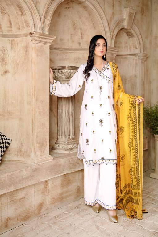 SAFWA TAJWAR COTTON SATIN EMBROIDERED COLLECTION 2020 - 3 PIECE DRESS COLLECTION - Shahar Bano