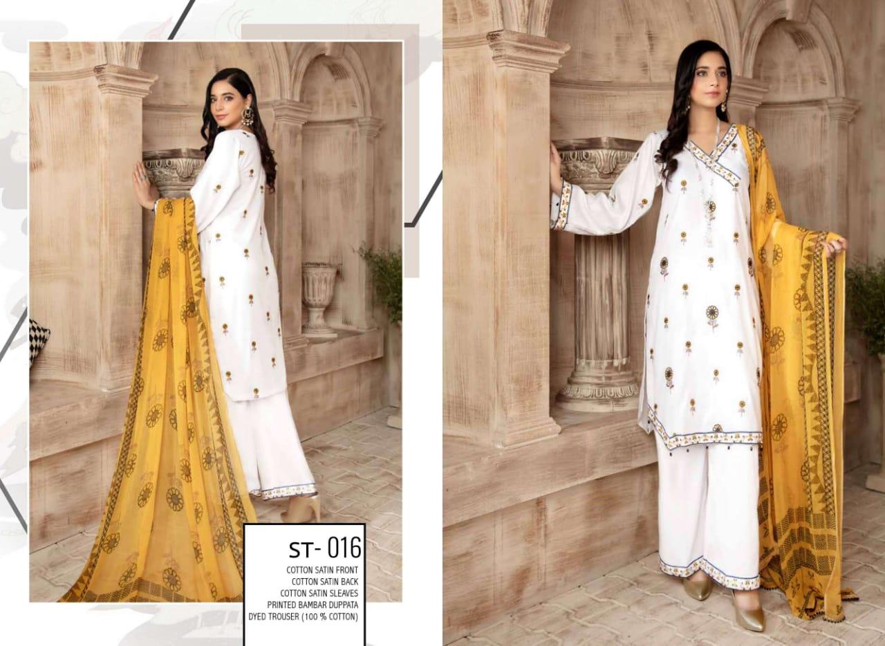 SAFWA TAJWAR COTTON SATIN EMBROIDERED COLLECTION 2020 - 3 PIECE DRESS COLLECTION - Shahar Bano